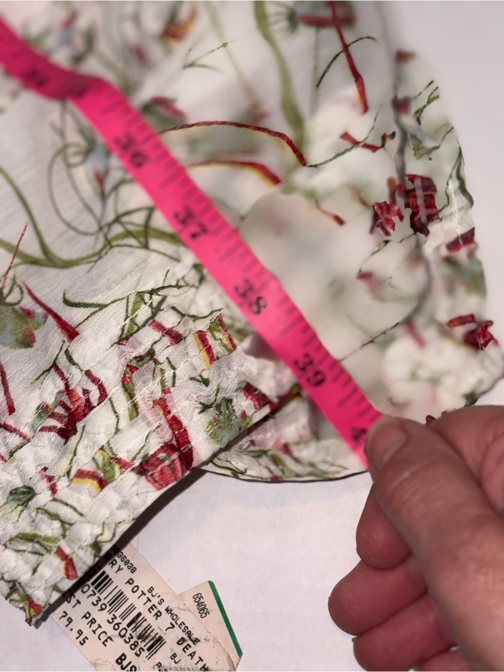 Max Studio floral print dress vintage ecru, green red floral print ruffled large - Picture 12 of 16